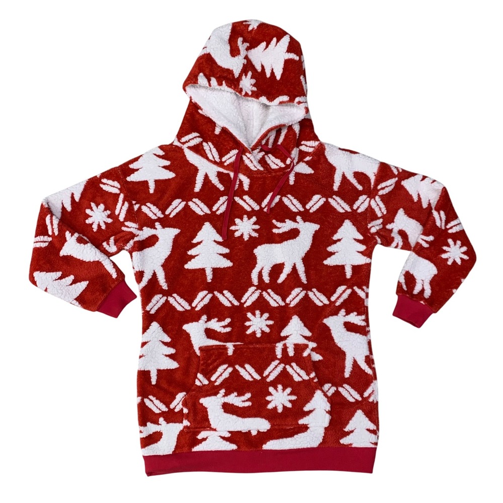 Vera Bradley Sherpa Hoodie Red Fair Isle Reindeer Christmas Plush Women's Small